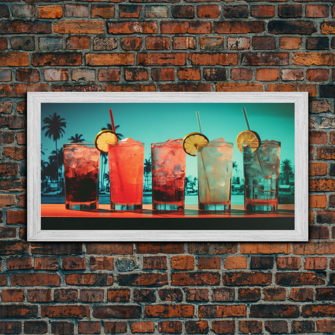 Vaporwave Cocktail Wall Art, Framed Canvas Print, Bar Decor, Basement Bar Wall Art, Vaporwave Aesthetic Wall Decor, Bar Cart Art