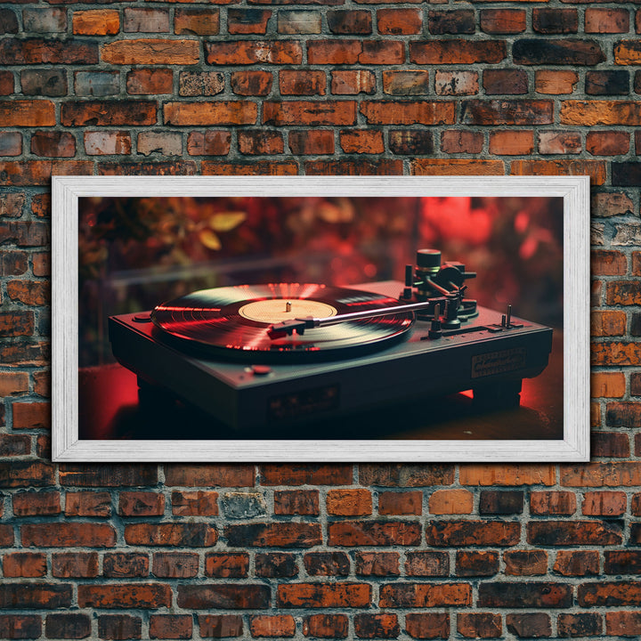 Retro Record Player Art, Framed Canvas Print, Eclectic Decor, Vinyl Record Player Photography Print, Unique Wall Art