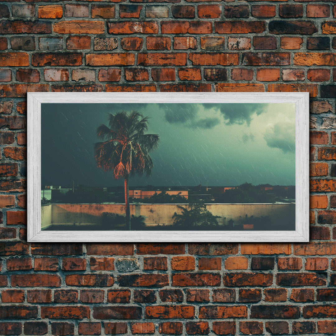 A Miami Rain Storm, Framed Canvas Print, Liminal Art, Liminal Spaces, Framed Wall Art, Game Room Decor, Dark Moody Art