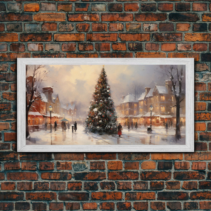 Winter Wonderland Christmas Village Canvas Print, Framed Wall Art, Christmas Decor, Retro Christmas Oil Painting, Christmas Art