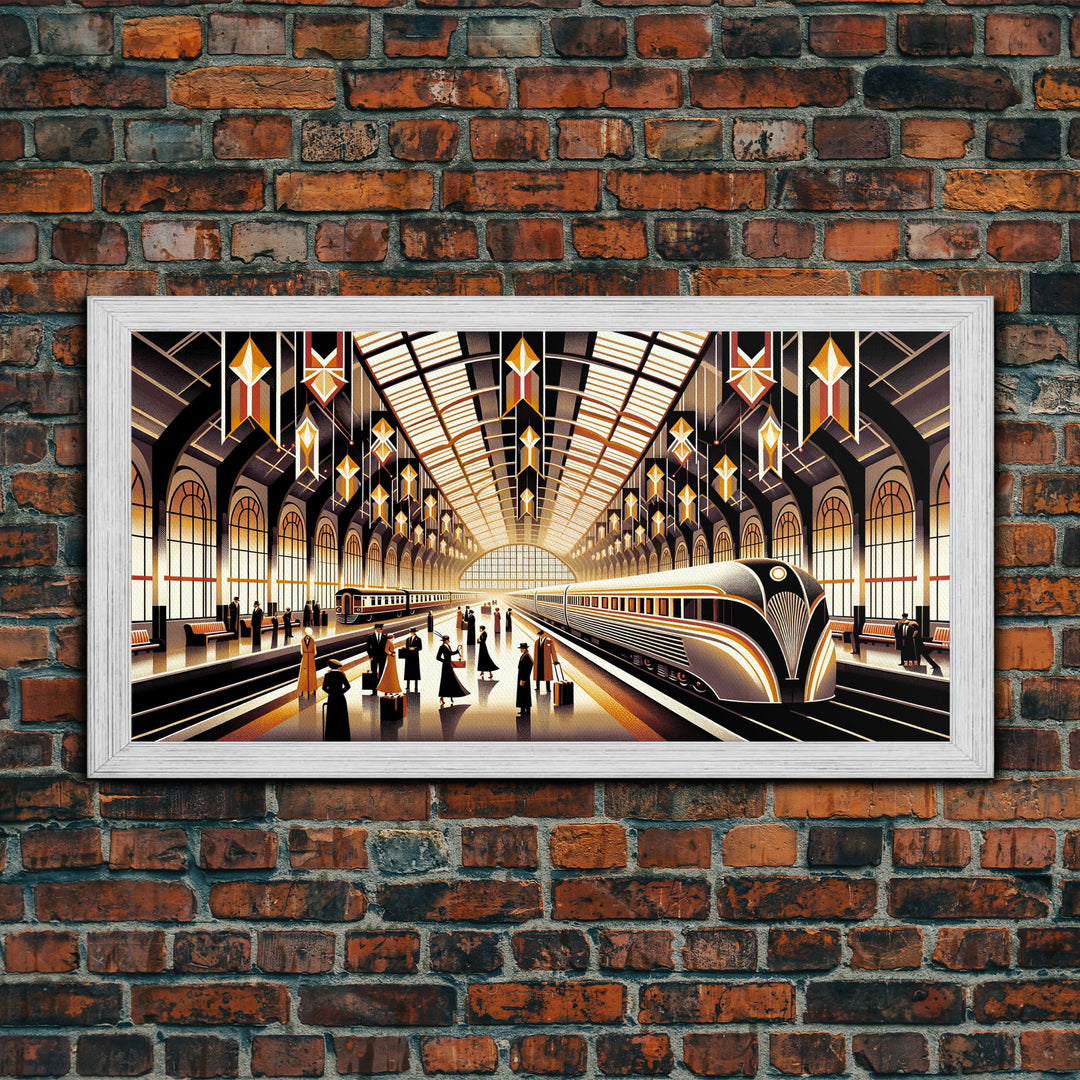 Art Deco Train Station - Retro Decor - Framed Canvas Print - Subway Art - Art Deco Pattern - Unique Retro Wall Art - Gift For Him