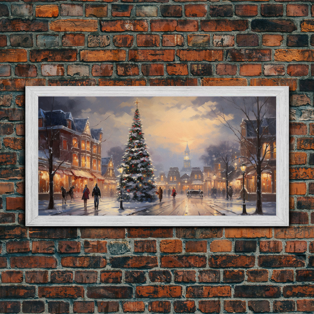 Victorian Christmas Village Winter Wonderland Canvas Print, Framed Wall Art, Christmas Decor, Retro Christmas Oil Painting, Christmas Art