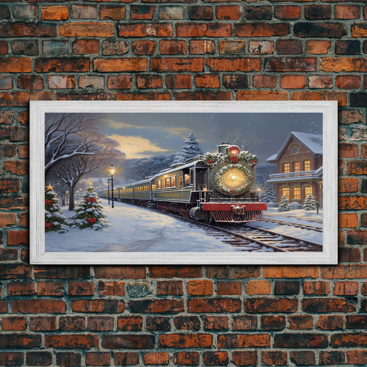 The Christmas Train Oil Painting Framed Canvas Print - Christmas Decor - Handmade Christmas Gift - Christmas Decoration Home Decor Wall Art