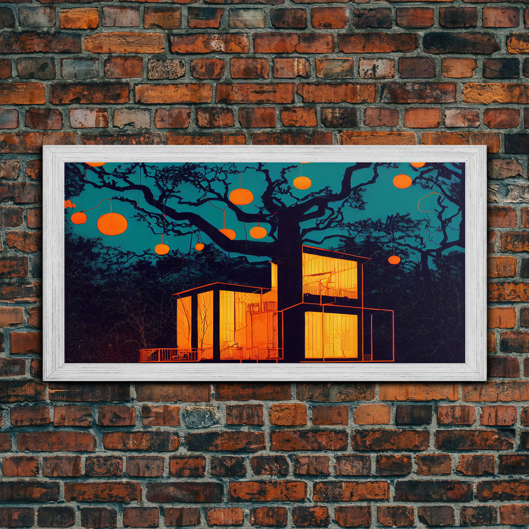 Surrealist Treehouse Art, ready to hang canvas print, cool unique wall decor, framed wall art, Psychedelic Surreal Art, Cool mancave art