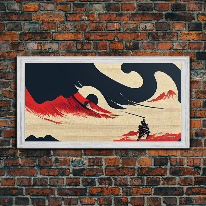 Samurai Fighting The Ocean, ready to hang canvas print wall art, framed canvas wall art, mancave decor