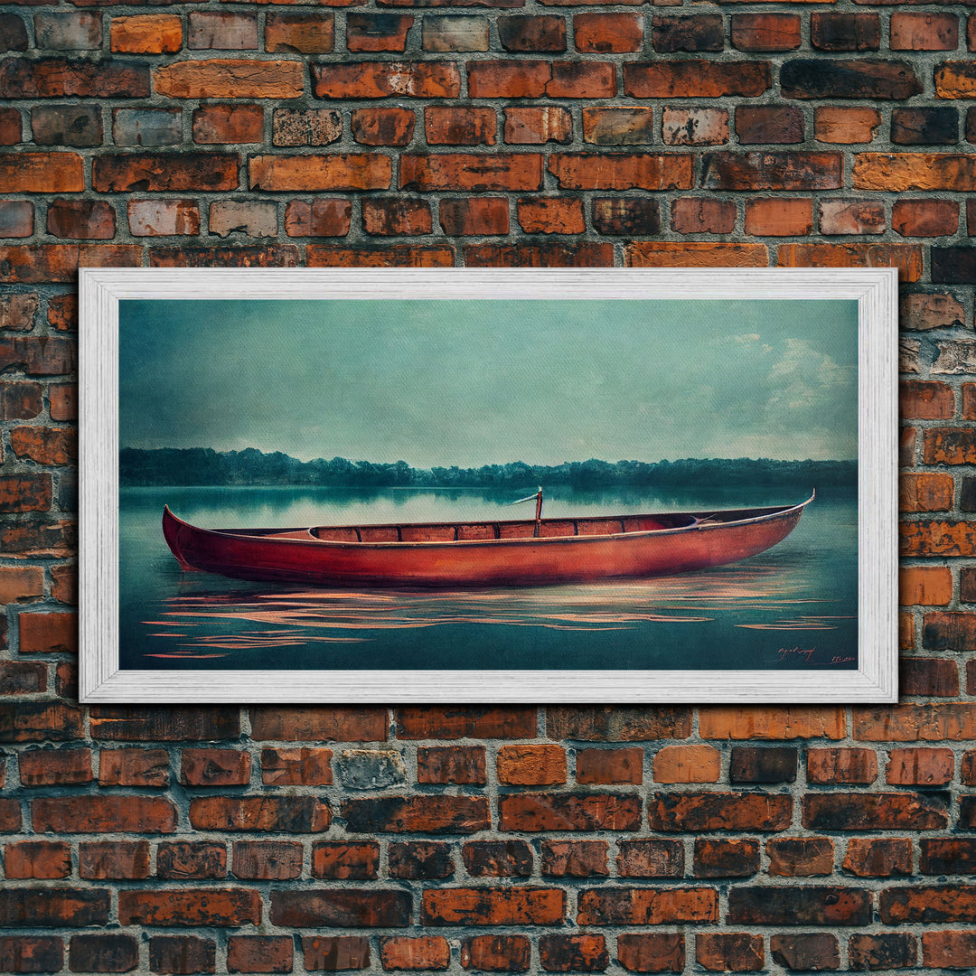 Painting of a Canoe, Lakehouse Art, ready to hang canvas print wall art, framed canvas wall art, mancave wall art