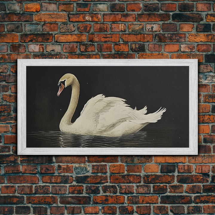 The Black Swan, Vintage Framed Canvas Art, Framed Vintage Print, Vintage Painting, Black Swan Art, Girls Room or Nursery print