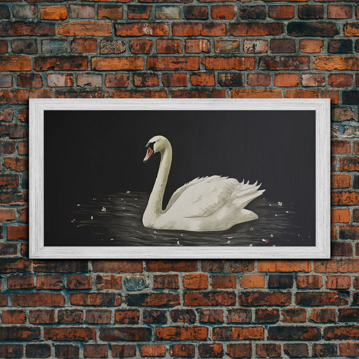 The Black Swan, Vintage Framed Canvas Art, Retro Framed Vintage Print, Vintage Painting, Black Swan Art, Girls Room or Nursery print