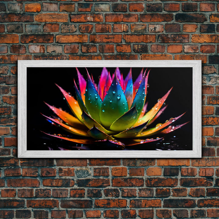 Rainbow Agave With Dew Drops, Modern Art, Framed Canvas Print,  Surreal Art, Southwestern Decor, Farmhouse Art, Desert Themed Art