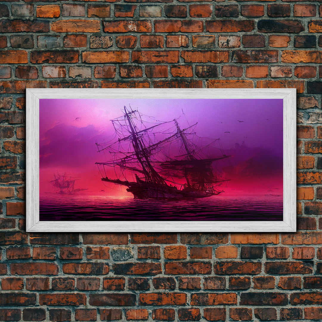 Outrun Style Ghost Ship, Abandoned Pirate Ship, ready to hang canvas print, framed art, cool unique wall decor