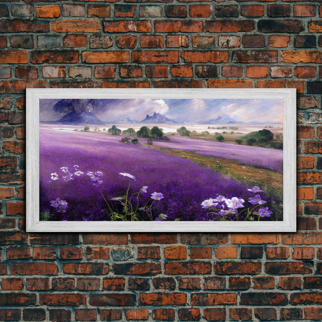 Purple Lavender Fields, Abstract Watercolor Art, Ready To Hang Canvas Print, Framed Wall Art