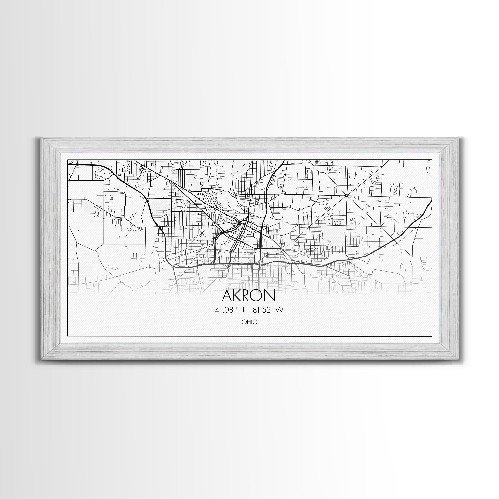 Akron Street Map, Ohio Map, Map Print, Modern Art, Wall Art, Canvas Print, Wall Hanging, Office Wall Décor, Couples Gift, City Map Canvas