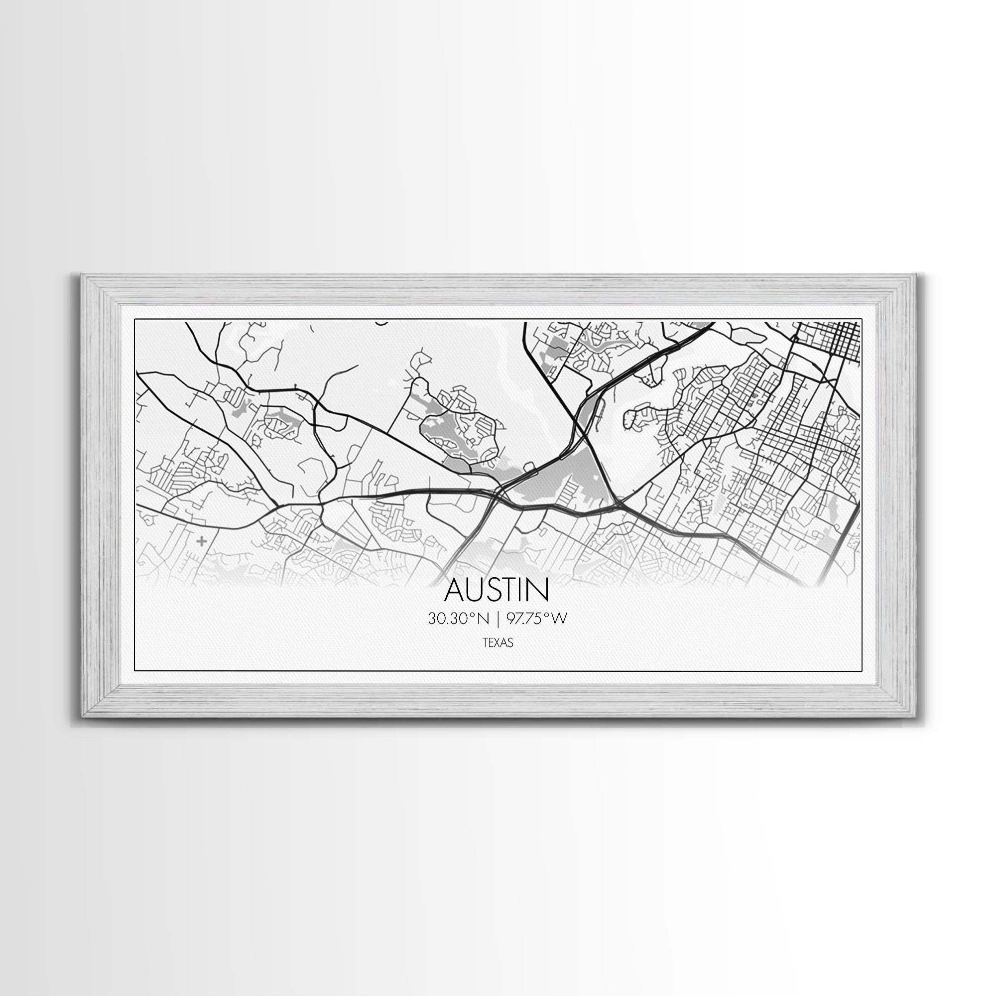 Austin Street Map, Texas Map, Map Print, Modern Art, Wall Art, Canvas Print, Teen Girl Room Décor, Gift For Coworker, Bookshelf Décor