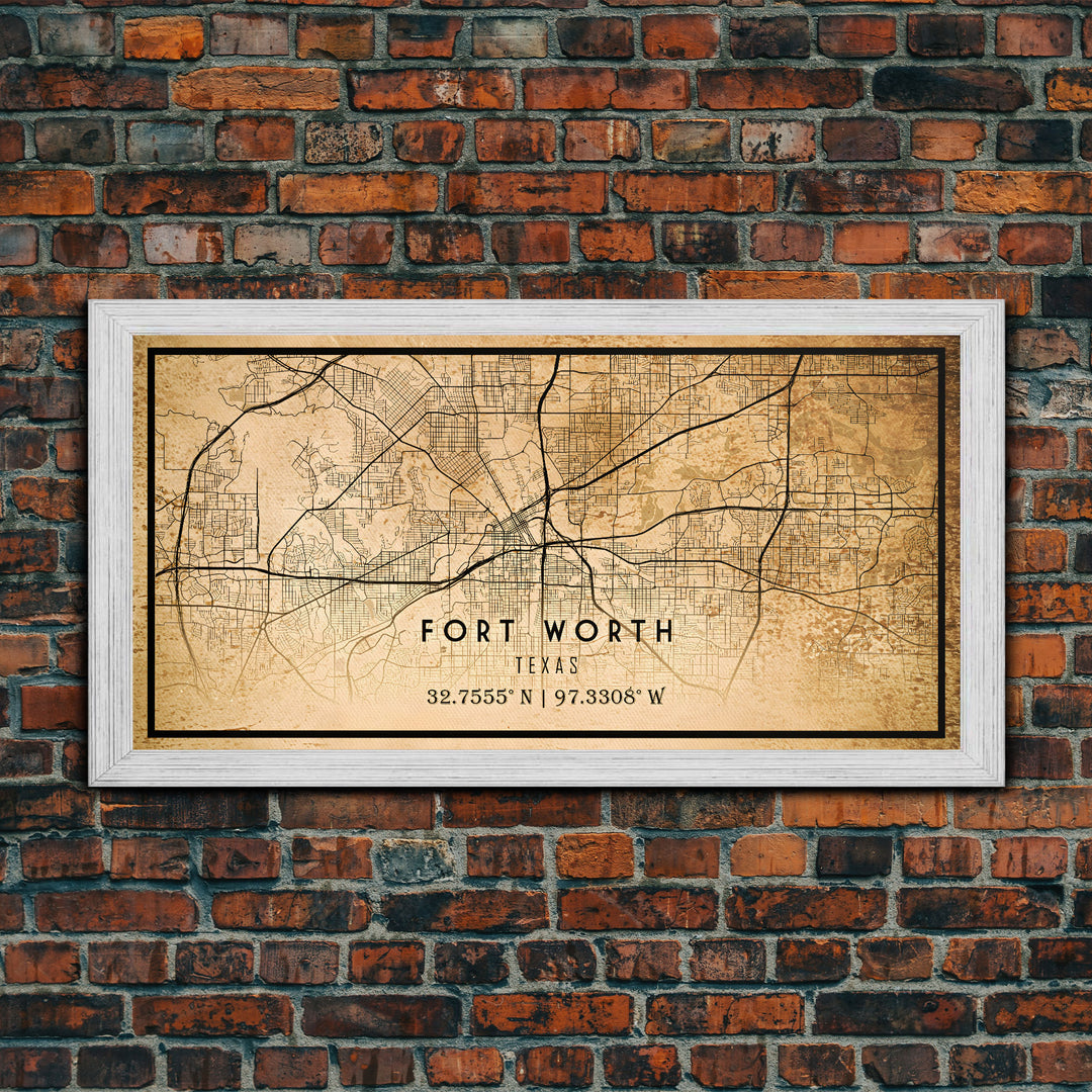 Fort Worth map print poster or framed canvas, Texas map print poster canvas, Fort Worth city map print poster canvas, Panther City