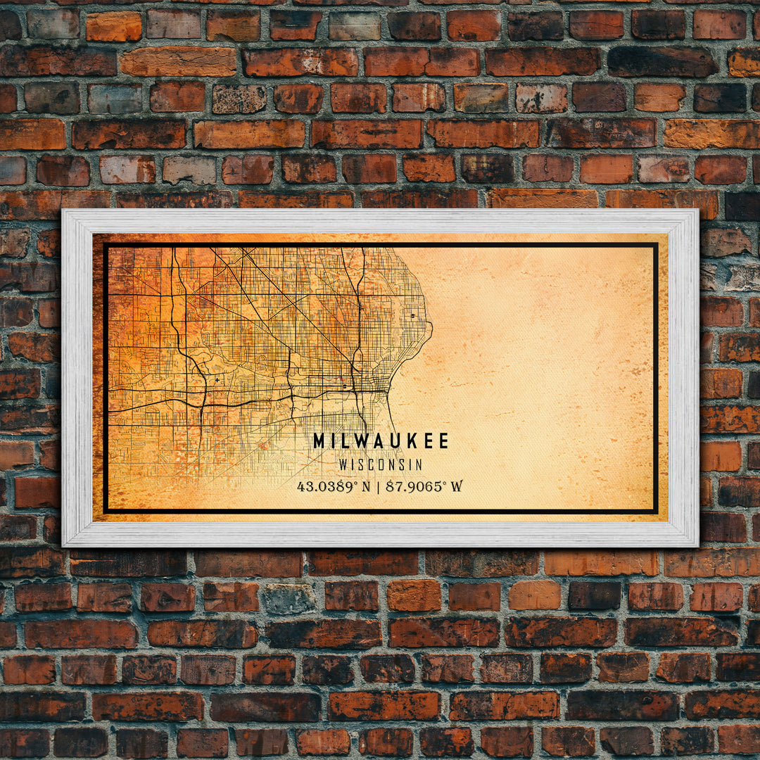 Milwaukee Wisconsin Street Map Wall Art, Framed Canvas Print, Wisconsin Map Print Poster and Canvas, Milwaukee City Office Wall Art