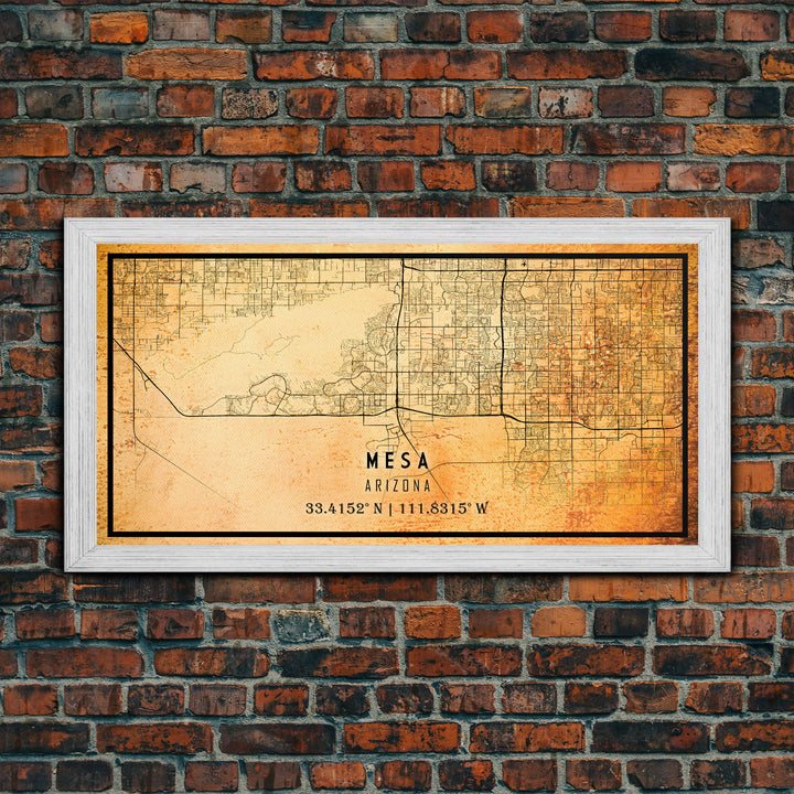 Mesa Arizona United States map print poster or Framed canvas | Arizona United States road map print poster canvas, distressed map art