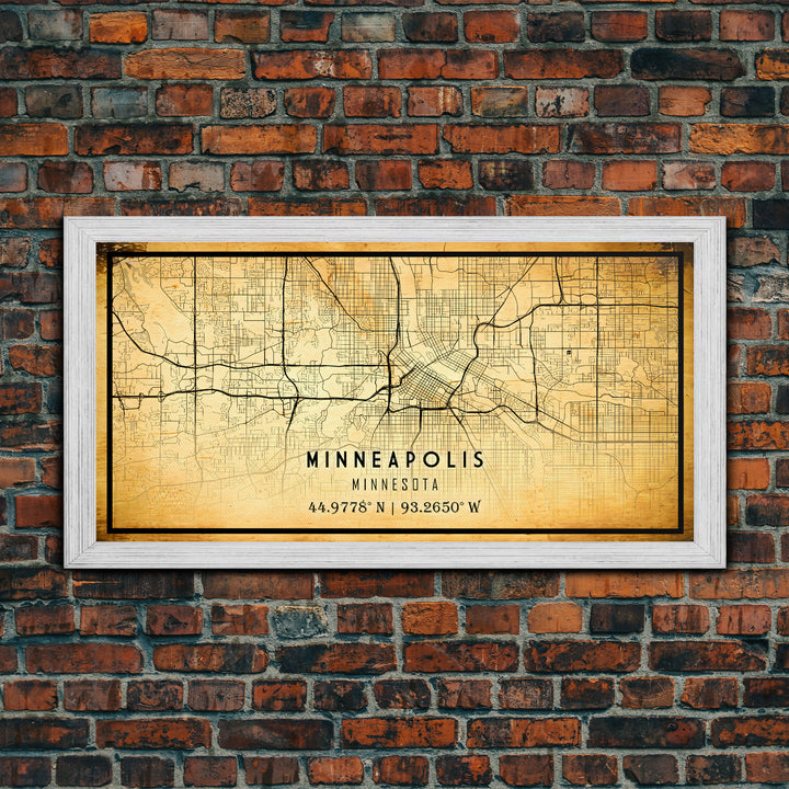 Minneapolis map print poster or framed canvas, Minnesota map print poster canvas, Minneapolis road map print poster canvas