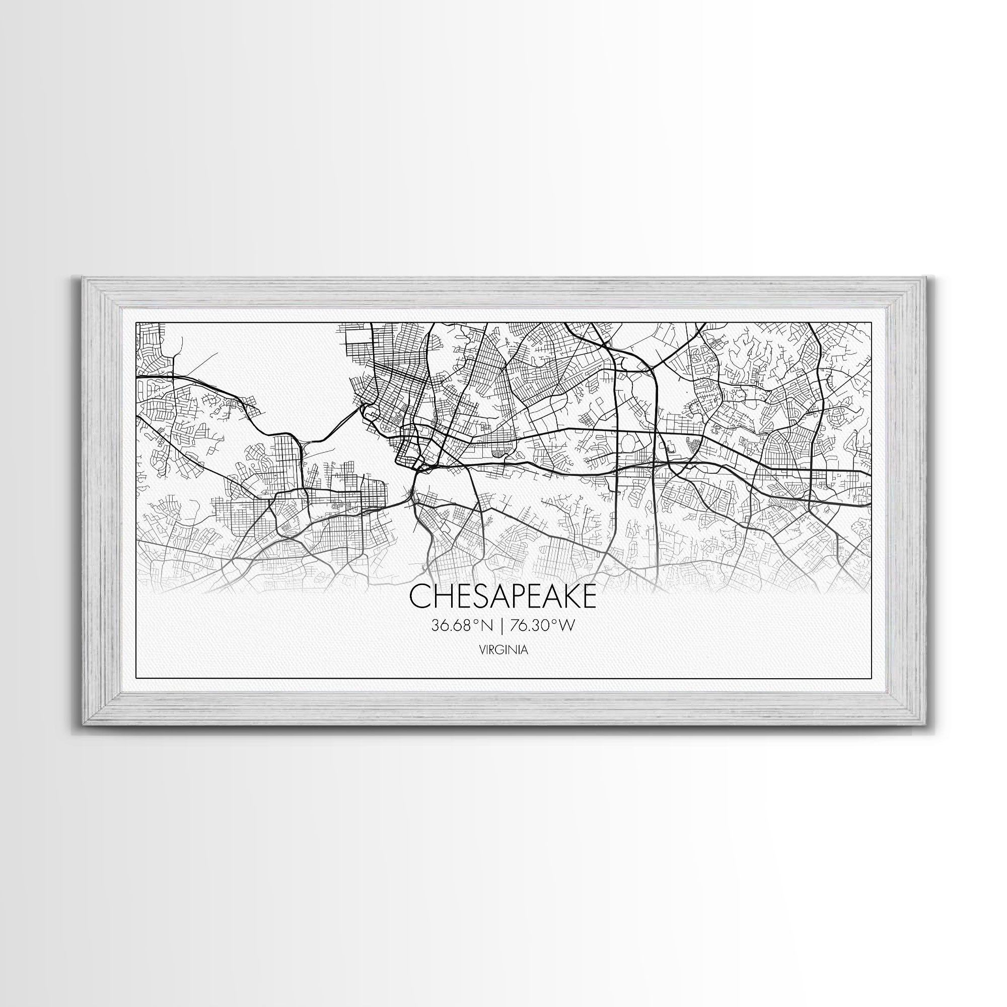 Chesapeake Street Map, Virginia Map, Map Print, Modern Art, Wall Art, Canvas Art, Gift For Friend, Teen Bedroom Décor, Rustic Mantle Décor