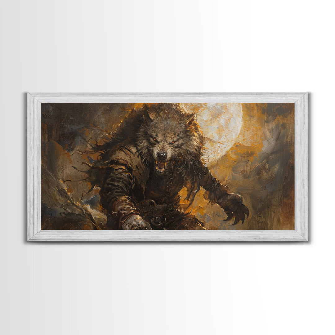 There Werewolf, Dark Academia Portrait, Framed Canvas Print, Victorian Werewolf Oil Painting, Spooky Decor