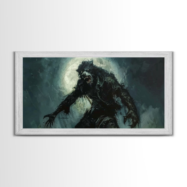 There Werewolf, Dark Academia Portrait, Framed Canvas Print, Victorian Werewolf Oil Painting, Spooky Decor