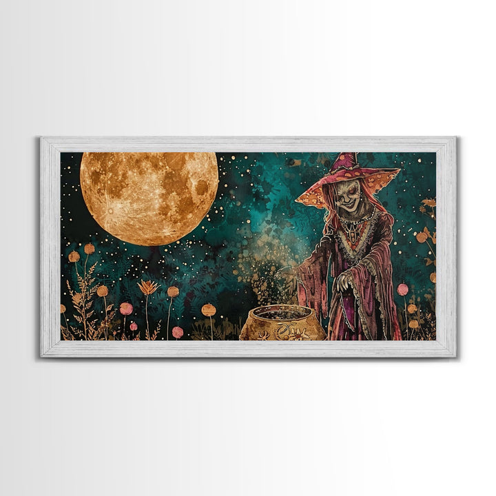 The Witch's Cauldron, Framed Canvas Print, Halloween Decor, Spooky Vibes Dark Academia Wall Art