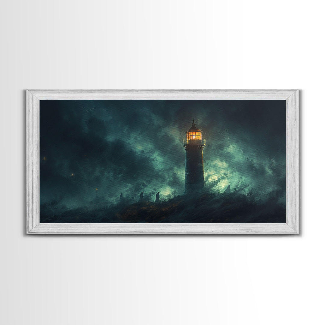 Spooky Haunted Light House Framed Canvas Print - Halloween Decor - Spooky Season Wall Art - Halloween Unique Wall Decor