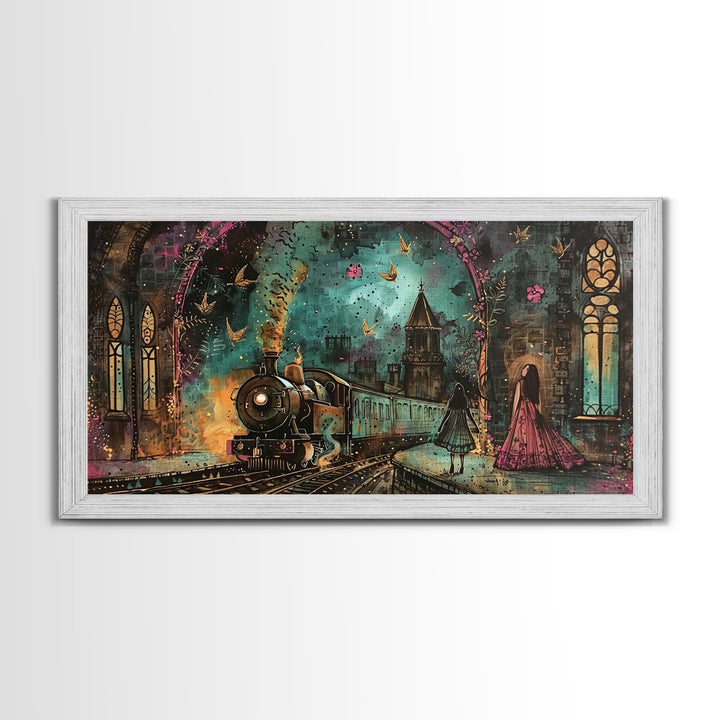 Spooky Haunted Railway, Spooky Wall Art, Framed Canvas Print, Unique Halloween Wall Art Gift Idea, Halloween Props