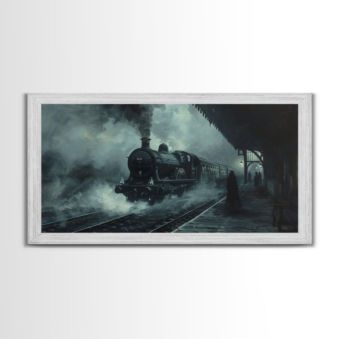 Spooky Haunted Steam Train, Spooky Wall Art, Framed Canvas Print, Unique Halloween Wall Art Gift Idea, Halloween Props