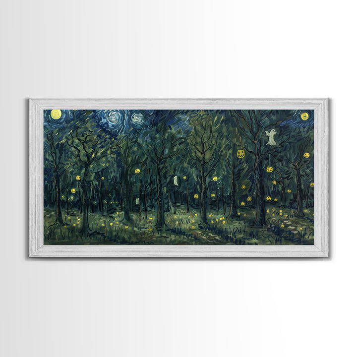 Spooky Haunted Forest, Framed Canvas Print, Halloween Decor, Halloween Wall Art