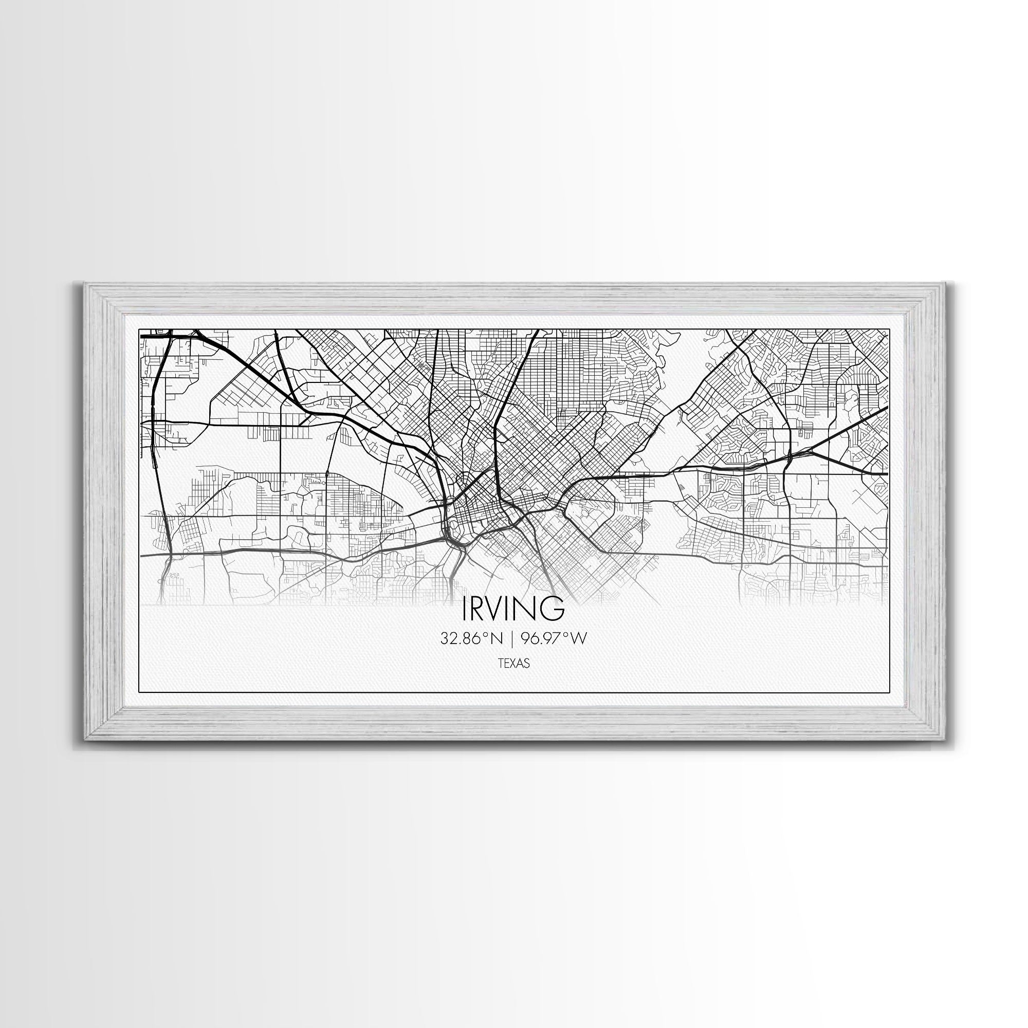 Irving City Map, Texas Map, Map Art, Modern Art, Wall Art, Canvas Art, Texas Wall Art, Hanging Wall Décor, Travel Lover Gift, Apartment Art