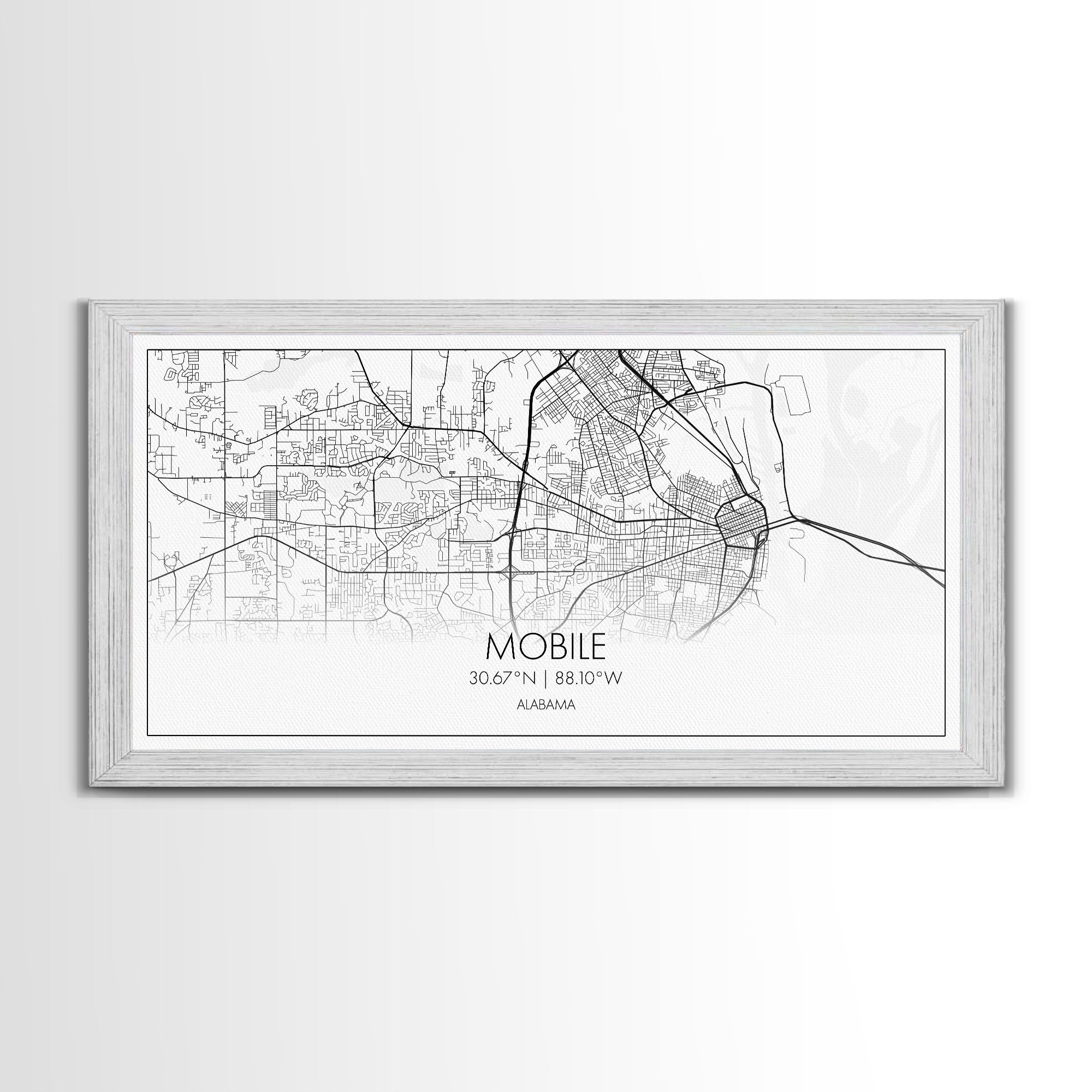 Mobile City Map, Alabama Map, Map Art, Minimalist Wall Art, Wall Art, Canvas Art, Southern Home Wall Art, Anniversary Gift, Ranch Décor