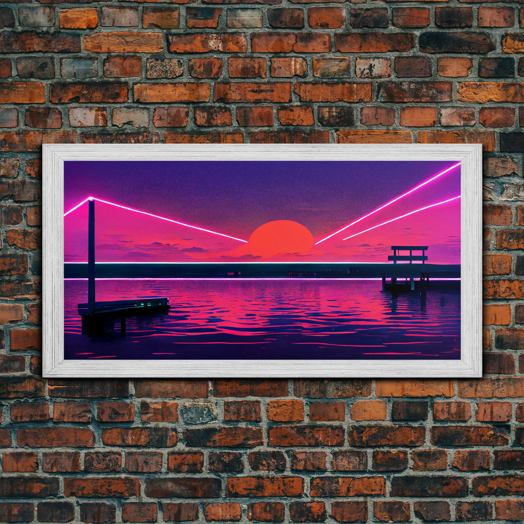 Outrun Style Abstract Wall Art | Framed Canvas Print | Framed Art | Unique Wall Decor | Centerpiece Art | Large Art | Synthwave Retro Art