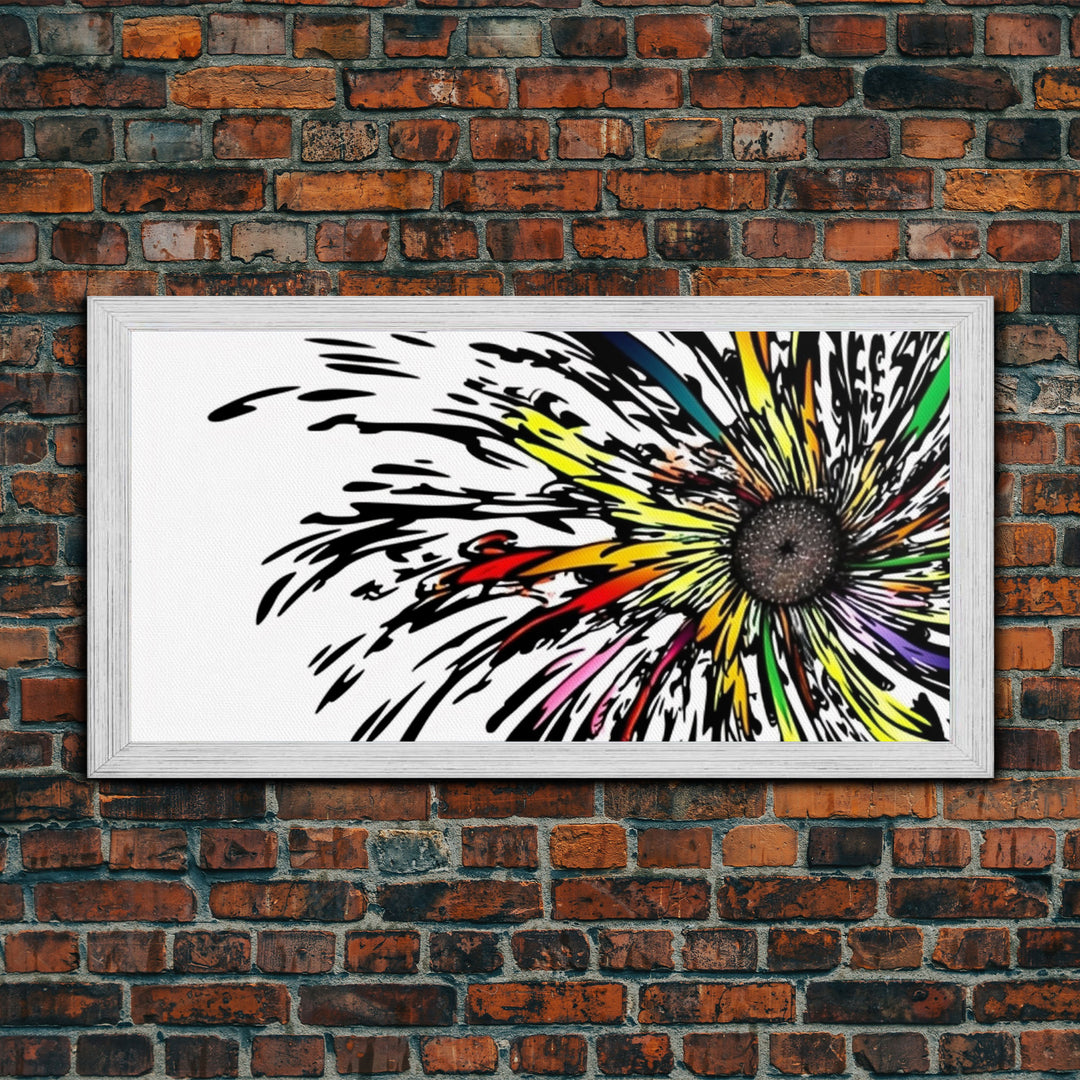 Abstract Flower Art - Exploding Flower - Rainbow Flower Painting / Canvas Print - Framed Wall Art - Unique Minimalist / Expressionist Art