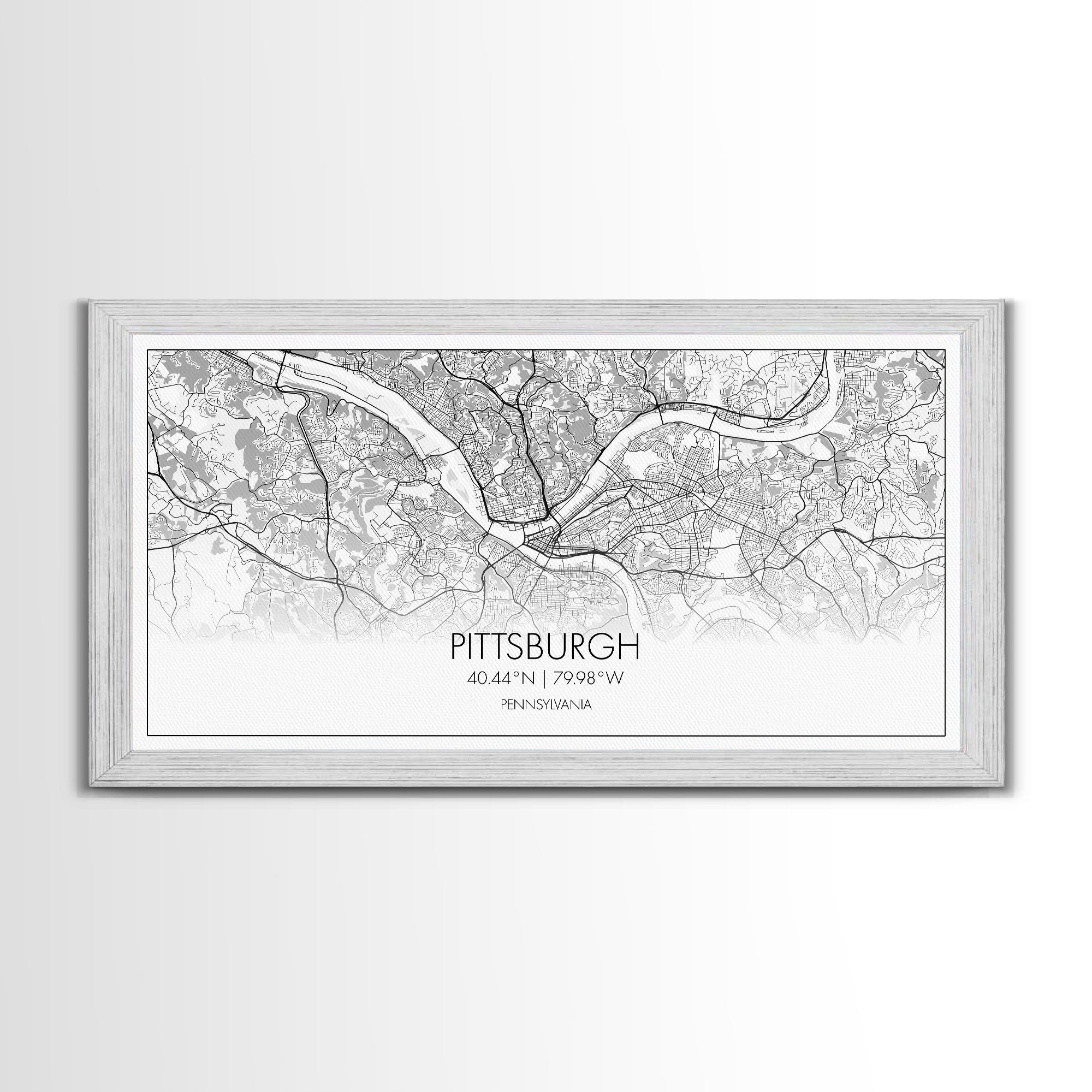 Pittsburgh City Map, Pennsylvania Art, Map Print, Minimalist Wall Art, Wall Art, Canvas Art, Hostess Gift, Travel Wall Print, Wall Hanging