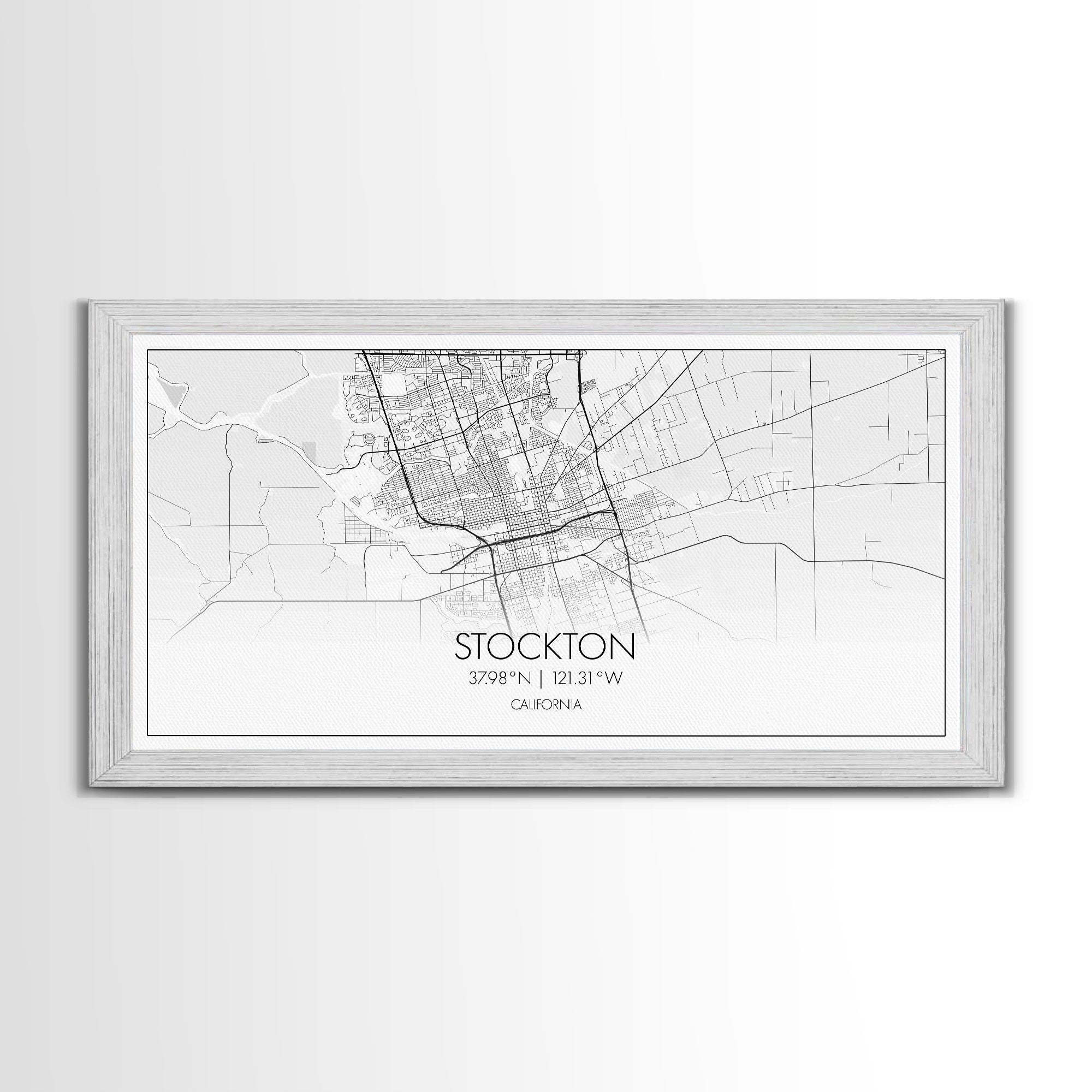 Stockton City Map, California Art, Map Print, Modern Wall Art, Wall Art, Canvas Art, Dorm Room Art, Indie Room Décor, Dining Room Prints