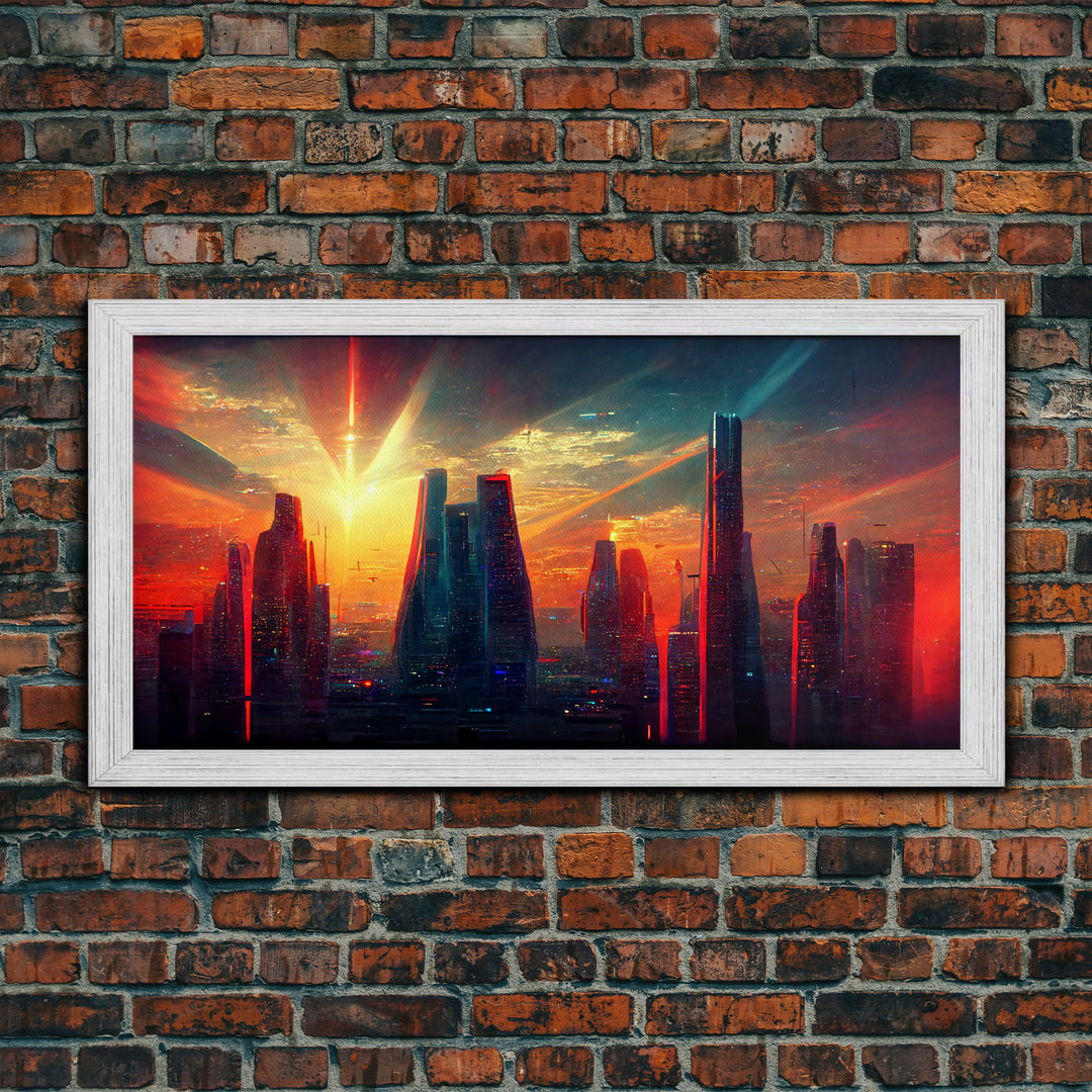 Cyberpunk canvas print, cyber punk city at sunset, Bladerunner vibes art, synthwave style art, cool wall art, night city