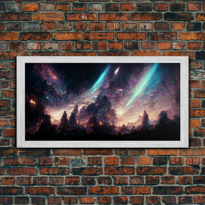 Aurora Borealis Landscape Canvas Print, Mountains of Norway, cool wall art, unique wall art, mountain landscape wall art, space and stars