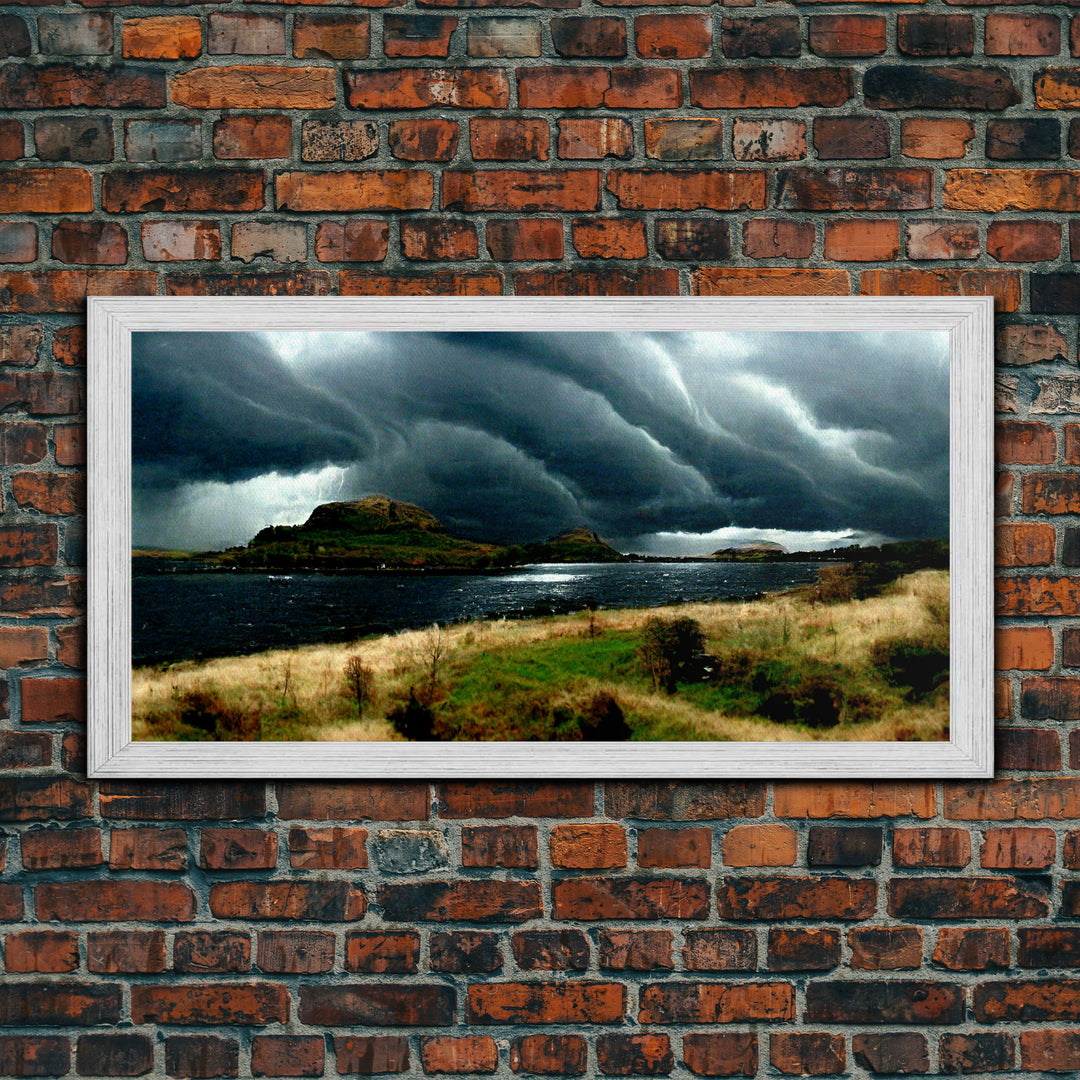 A Thunderstorm at night over the lake, canvas print, rain storm over a lake, cool wall art, unique wall art, ready to hang canvas