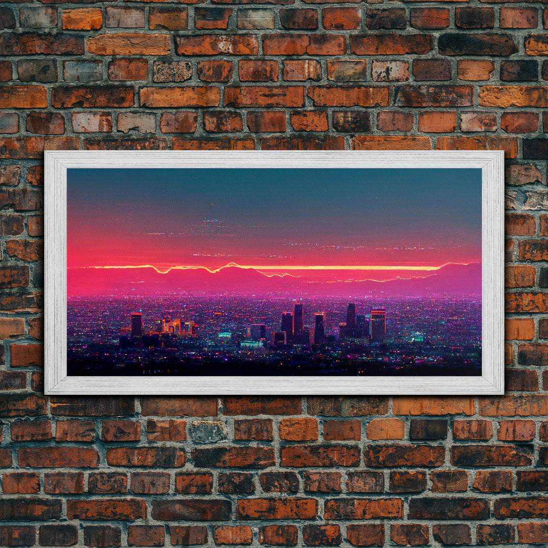 Los Angeles Wall Art, California at sunset canvas print, outrun style, vapor wave, synth wave sunset, ready to hang wall art