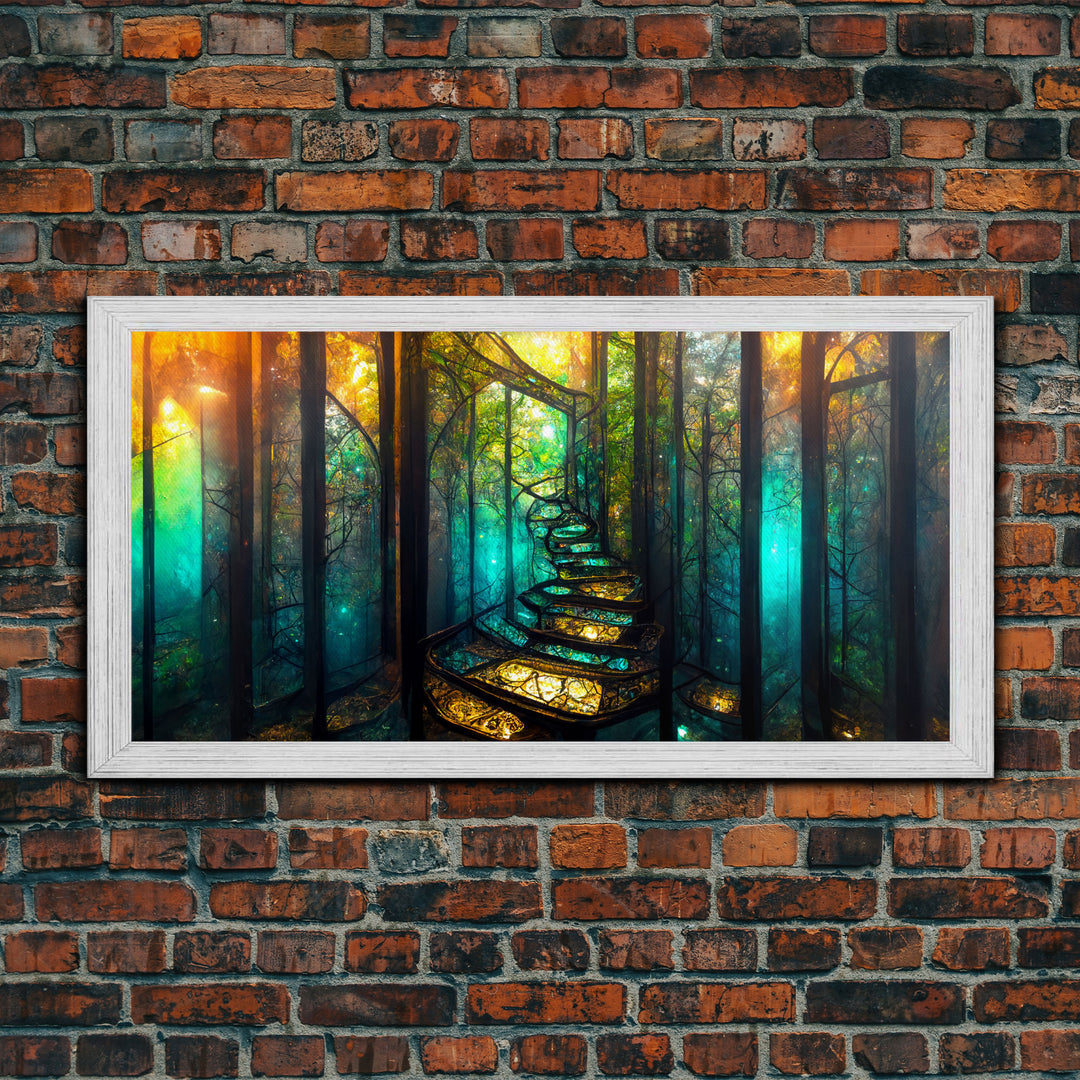 Fantasy wall art, canvas print, magical forest, fantasy landscape art, ready to hang wall art, bioluminescent glowing fantasy wall decor