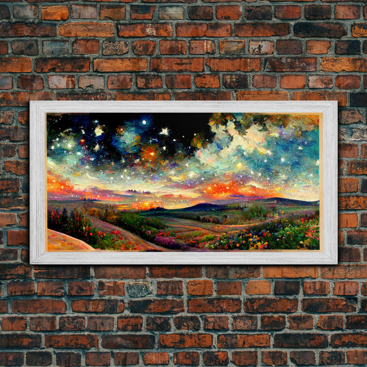 Night Starry Sky Landscape On Canvas Print Colorful Night Sky Painting Nature Painting Living Room Wall Art Spiritual Starry Painting