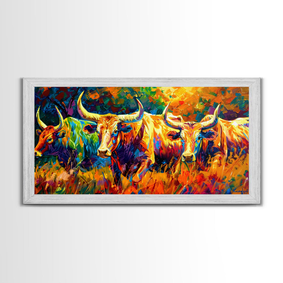 Vibrant Cattle in Abstract Art Style, Perfect for Living Room Art, Framed Canvas Print, Bedroom Decor, Home Decoration, Farmhouse Decor