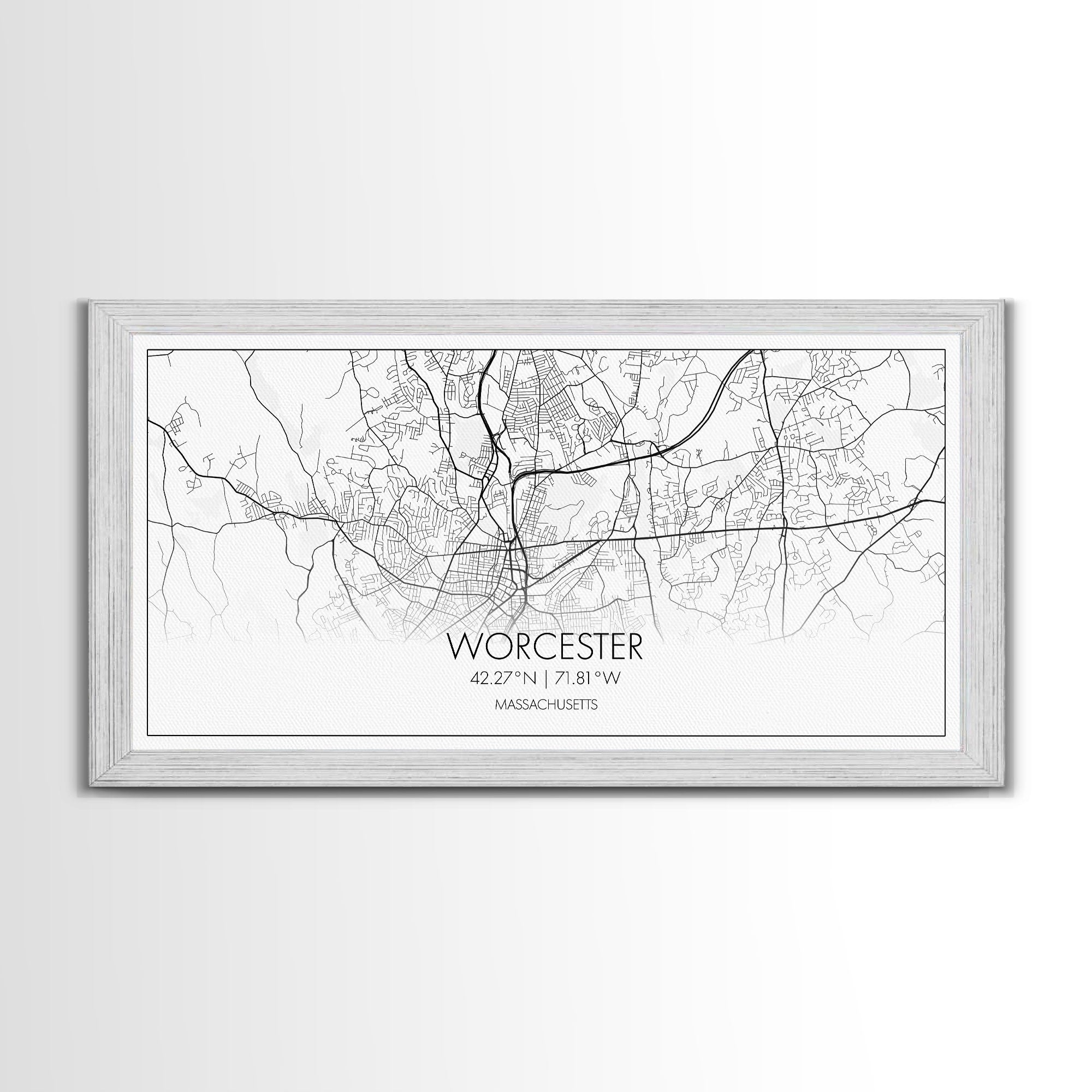 Worcester City Map, Massachusetts Art, Map Print, Modern Wall Art, Wall Art, Canvas Art, Dining Room Décor, Boho Wall Art, Prints Wall Art