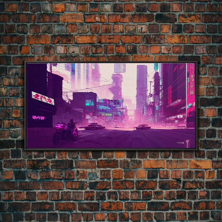 Cyberpunk Watercolor Tokyo Painting, Outrun Vibes Art, Wall Decor, Ready To Hang Framed Canvas Print, Oversize Wall Art