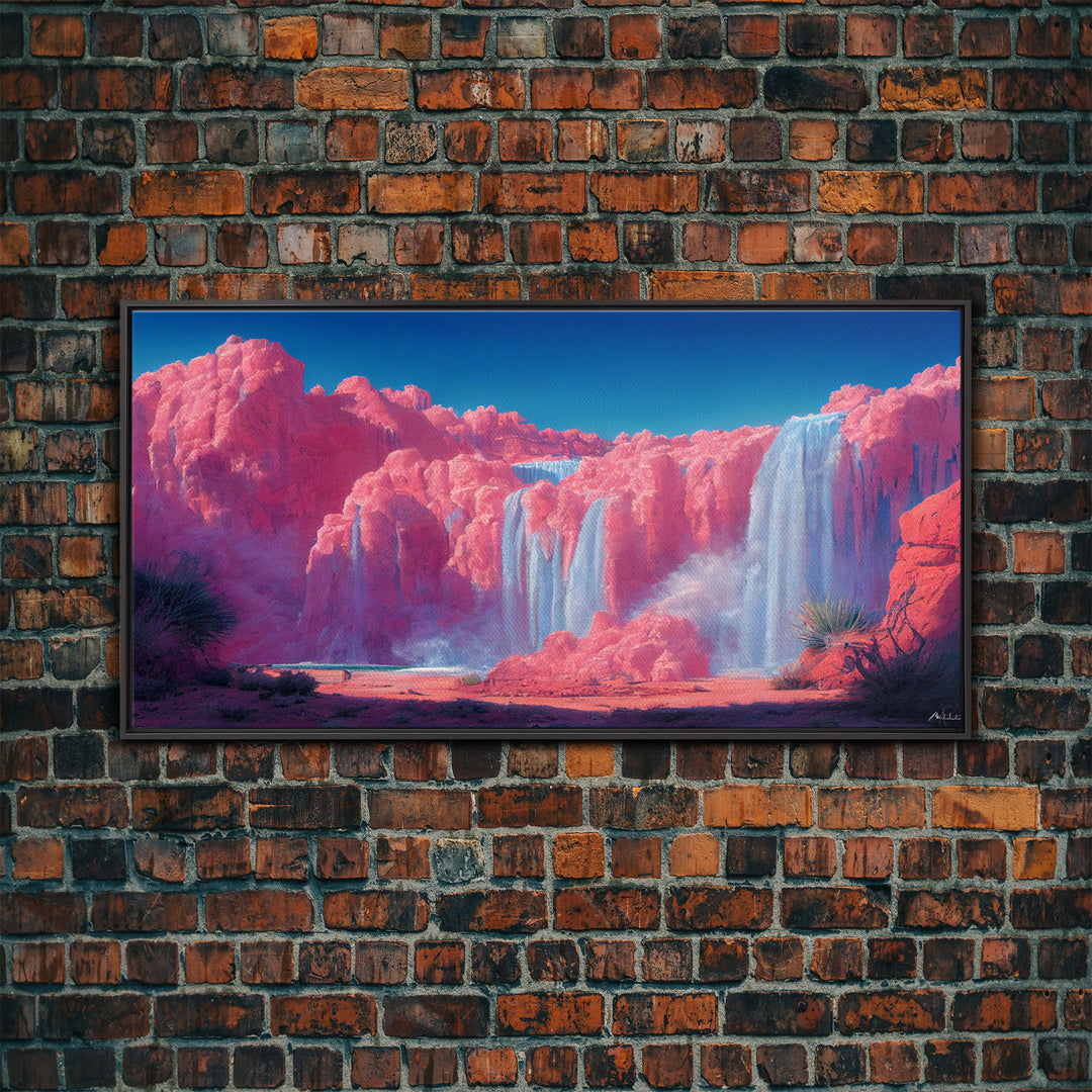 Psychedelic Pink Waterfall Art, Wall Decor, Ready To Hang Framed Canvas Print, Oversize Wall Art