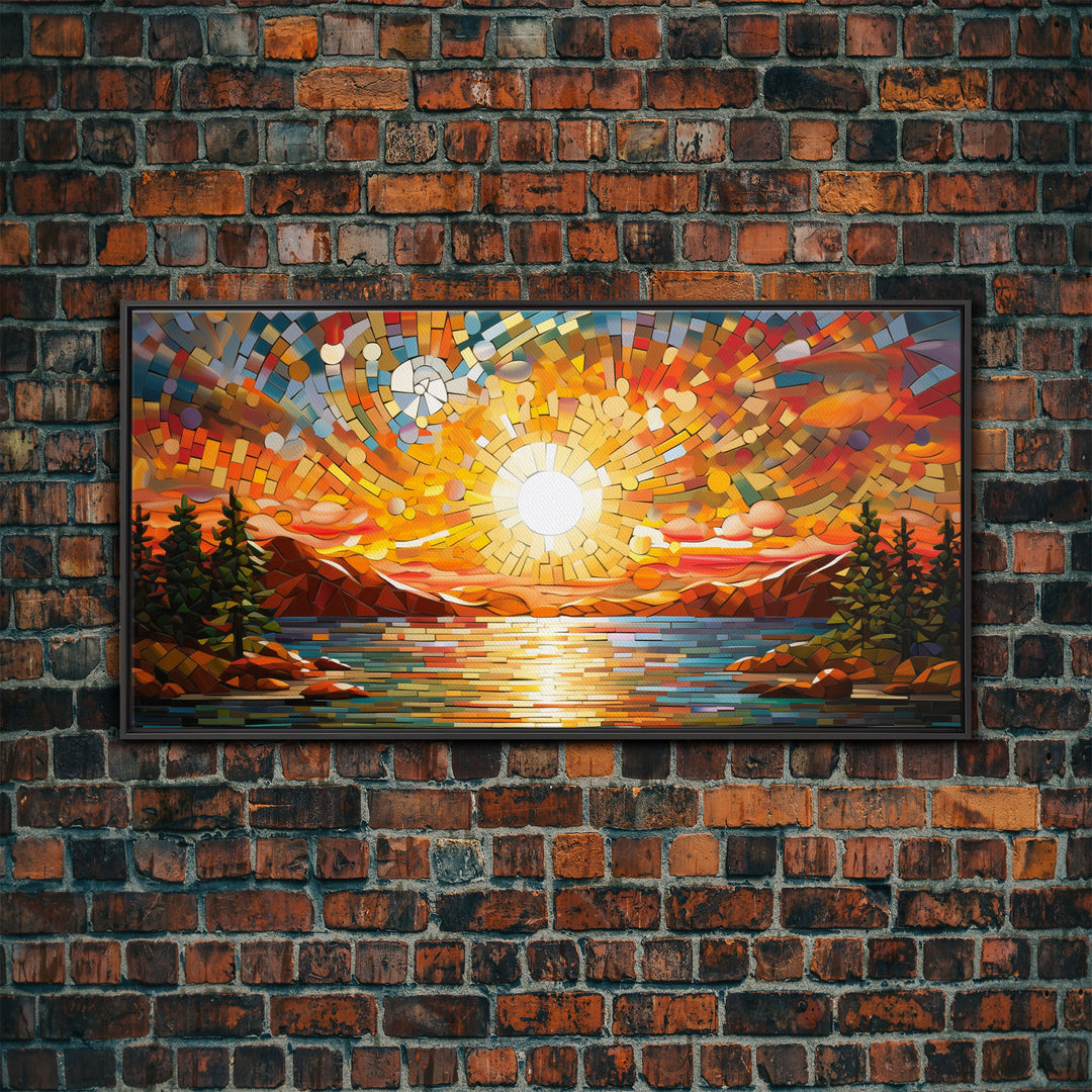 Reflection Wall Art, Mosaic Wall Art, Abstract Wall Art, Sunset Art, Canvas Print, Wall Hanging, Panoramic Art, Game Room Decor, Ranch Decor