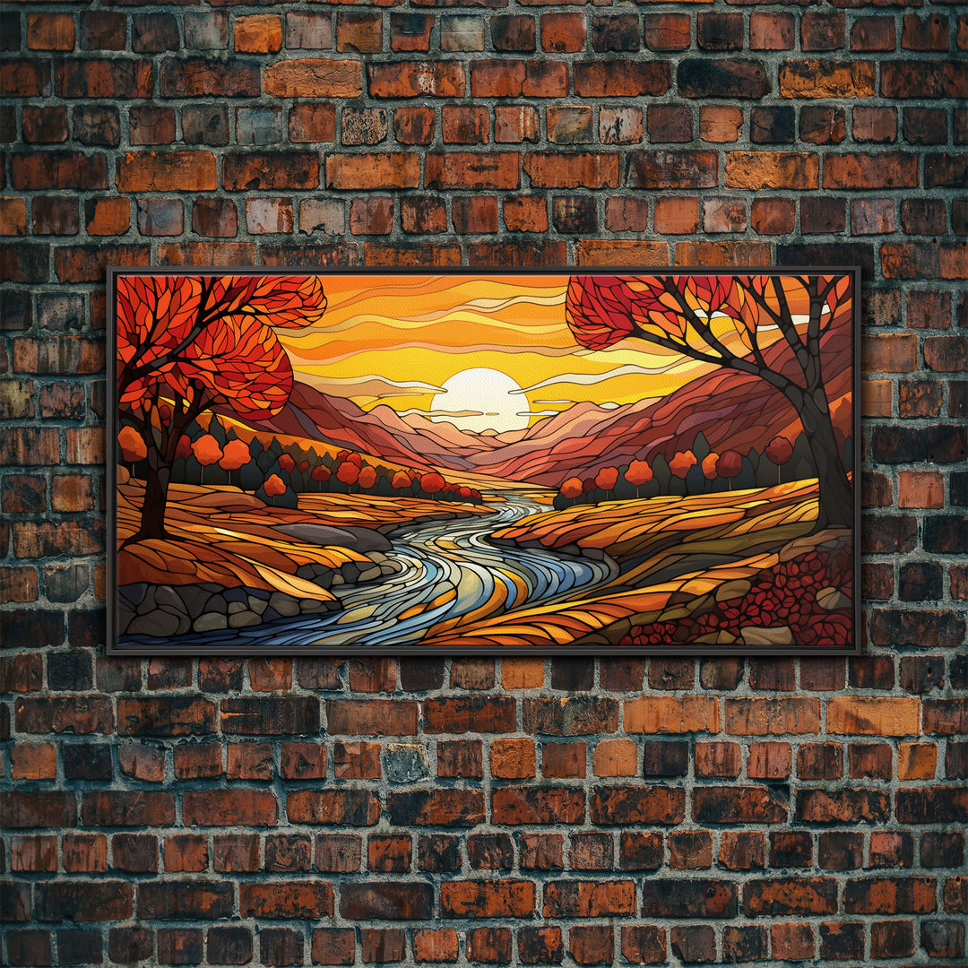 Fall Wall Art, Abstract Wall Print, Sunset Art, River Art, Canvas Print, Wall Hanging, Panoramic Art, Nature Lover Gift, Above Bed Decor