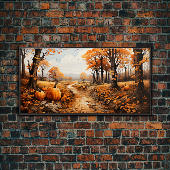 Pumpkin Wall Art, Fall Wall Decor, Nature Art, Trees Art, Canvas Print, Wall Hanging, Panoramic Art, Country Home Decor, Office Prints