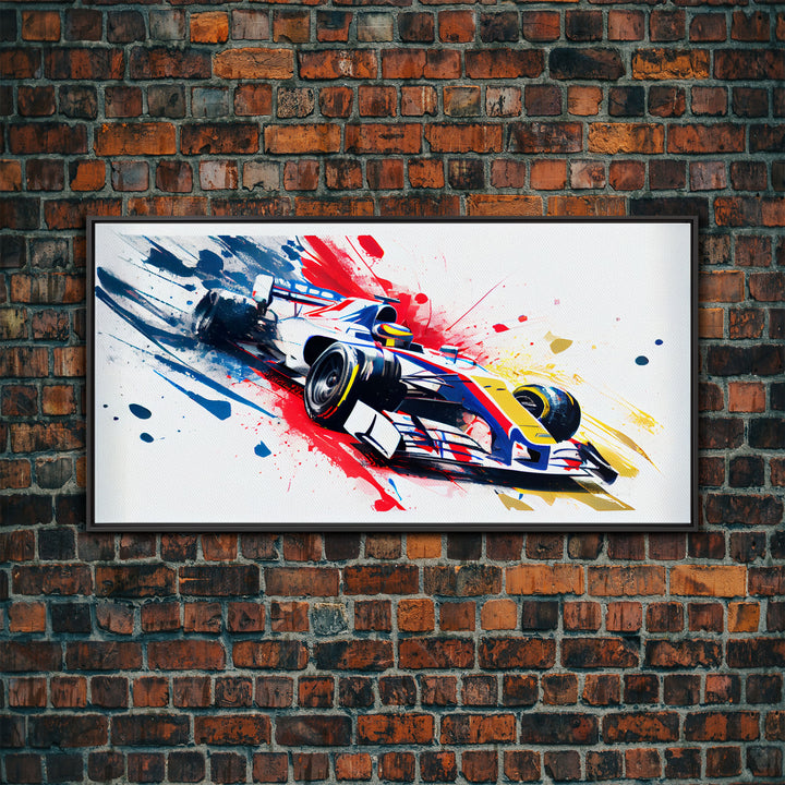 Formula 1 Race Car Graffiti Art, Framed Canvas Print, Wall Art, Mancave Art, F1 Splatter Art