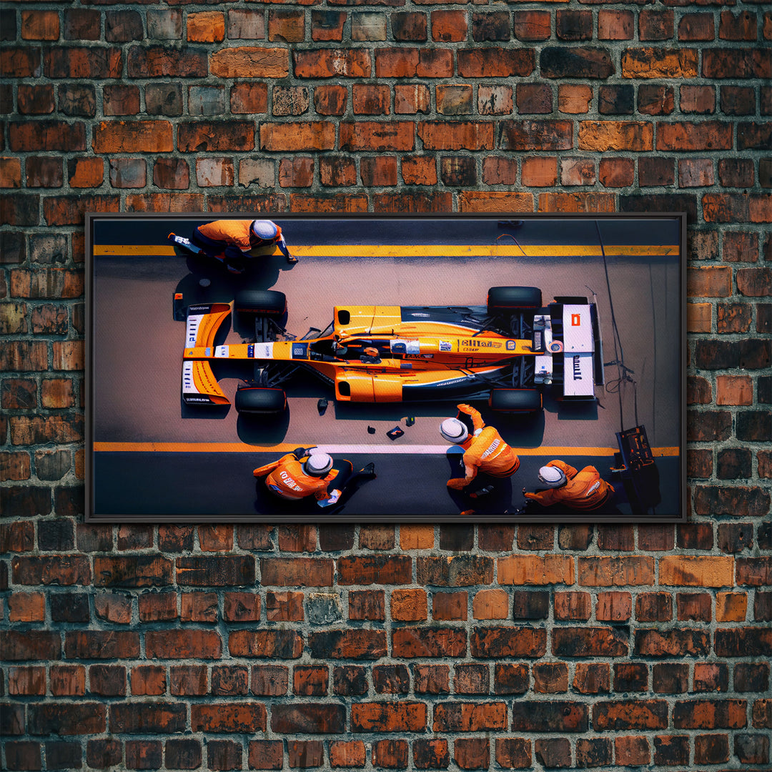 Formula 1 canvas wall art, Car racing art, F1 Pit Stop framed canvas print, Racing car gift Formula 1 wall decor poster